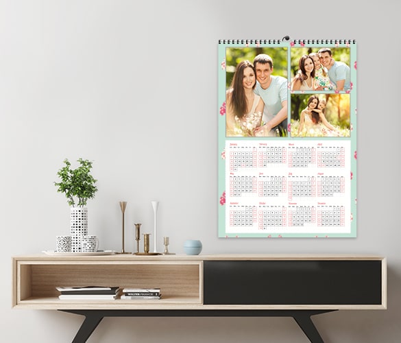 Family photo collage printed on poster calendar