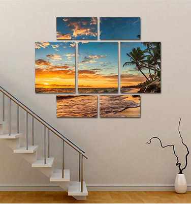 Sunset Scenary Photo Print on 7 Panel Custom Split Canvas Prints Australia CanvasChamp