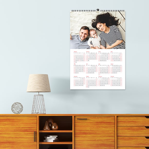 Family photo collage printed on large poster calendar
