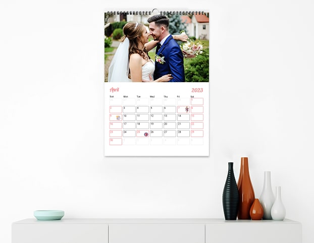 Wedding photo printed on wall calendar